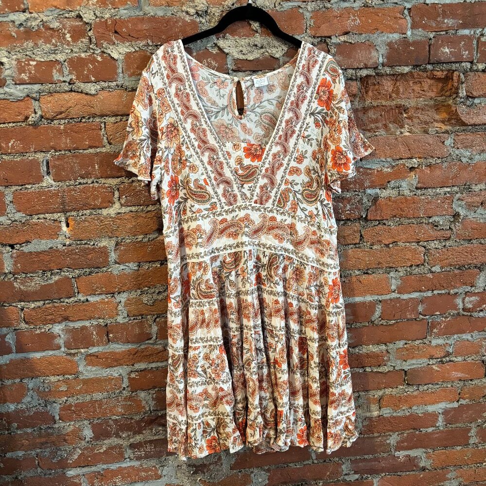 Patrons of Peace Boho Floral Paisley Print Gauzy Dress Women's Size Medium